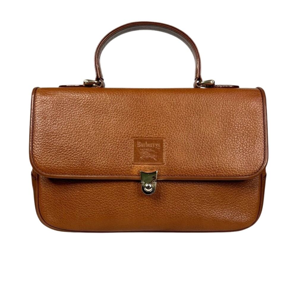 Vintage Burberrys Brown Leather Top Handle Handbag Nova Check Lined